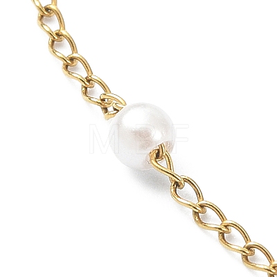 Glass Pearl Beaded Chain Anklet with Curb Chains X-AJEW-AN00542-1