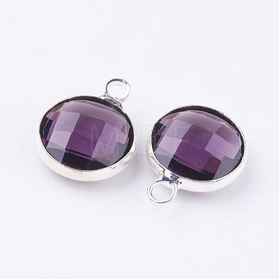 Silver Color Plated Brass Glass Flat Round Charms GLAA-M003-A-01S-1