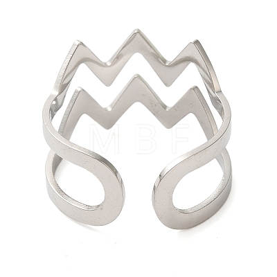 Non-Tarnish Double Layer Wave 304 Stainless Steel Open Cuff Rings for Women RJEW-N048-08P-1