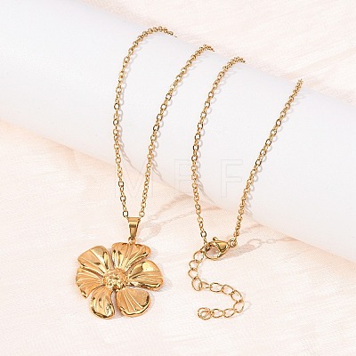 304 Stainless Steel Textured Flower Pendant Necklaces for Women NJEW-C117-01C-G-1