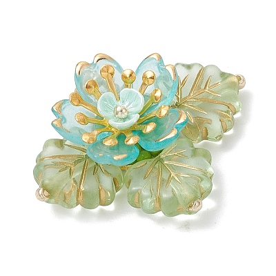 Brass Glass Seed Beaded Flower Pendants PALLOY-MZ01118-02-1