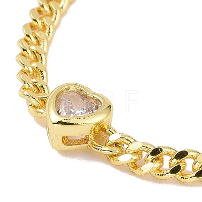 Cubic Zirconia Heart Link Bracelet with Curb Chains KK-E033-20G-1