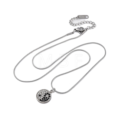 304 Stainless Steel Crystal & Jet Rhinestone Yin-yang Pendant Round Snake Chain Necklaces for Women NJEW-Z044-12P-1