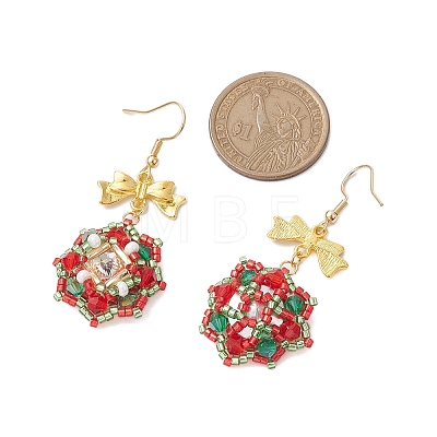 Christmas Theme Flower Glass Seed Beaded Dangle Earrings for Women EJEW-MZ00205-1