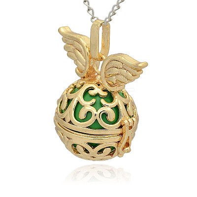 Golden Tone Brass Hollow Round Cage Pendants KK-J233-08G-1