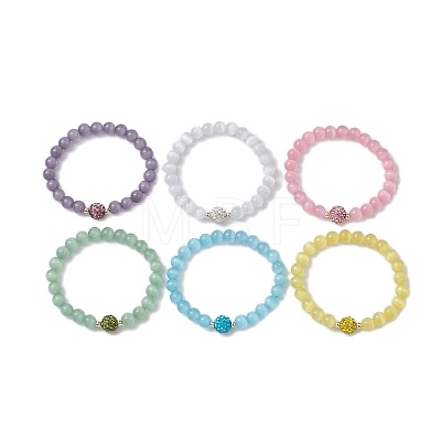 6 Pcs Cat Eye & Polymer Clay Stretch Bracelet Sets BJEW-JB10948-1