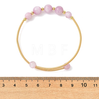Copper French Wired & Round Natural Kunzite Cuff Bangles for Women BJEW-JB13989-1