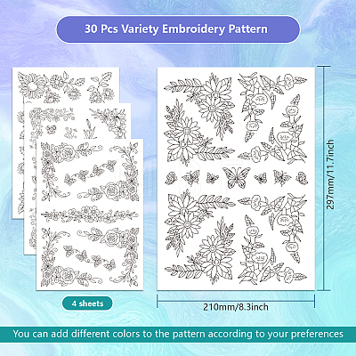 4 Sheets 11.6x8.2 Inch Stick and Stitch Embroidery Patterns DIY-WH0455-136-1