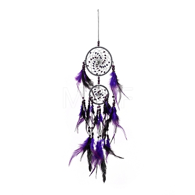 Iron Woven Web/Net with Feather Pendant Decorations LS-AJEW-B016-01-1