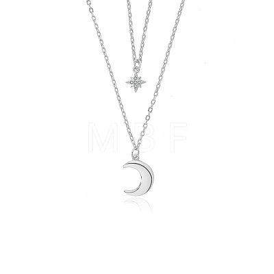 925 Silver Double Layer Star Moon Pendant Necklaces XF3339-2-1