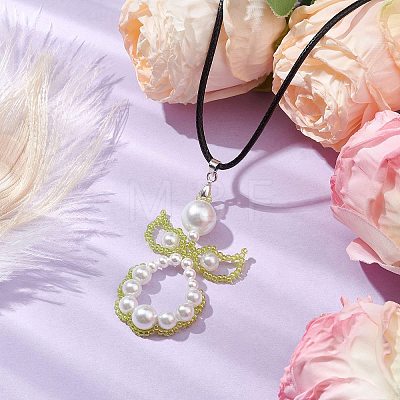 Glass Seed Beads & Shell Pearl Angel Pendant Necklaces NJEW-MZ00051-01-1