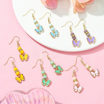 Alloy Enamel Butterfly Dangle Earrings EJEW-JE05397-1