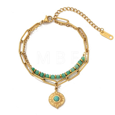 Bohemian 304 Stainless Steel Chain & Natural & Synthetic Gemstone Beads Double Layers Bracelets BJEW-C150-01B-G-1