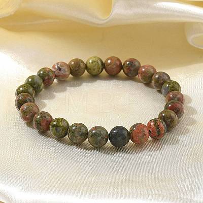 Natural Unakite Bead Stretch Bracelets X-BJEW-K212-B-006-1