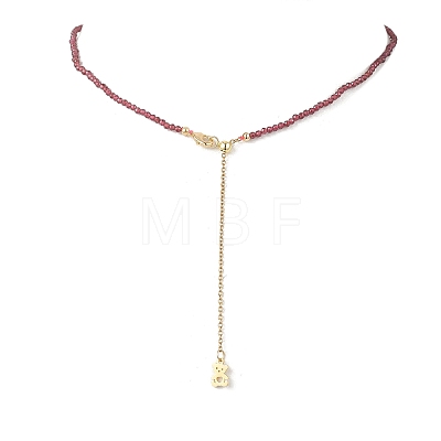 2.5MM Faceted Round Natural Tourmaline & Fluorite & Garnet & Obsidian & Lapis Lazuli Beaded Lariat Necklaces NJEW-JN05874-1