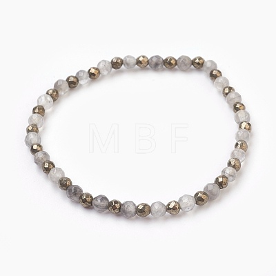Natural Cloud Quartz & Pyrite Beads Stretch Bracelets BJEW-JB03884-1