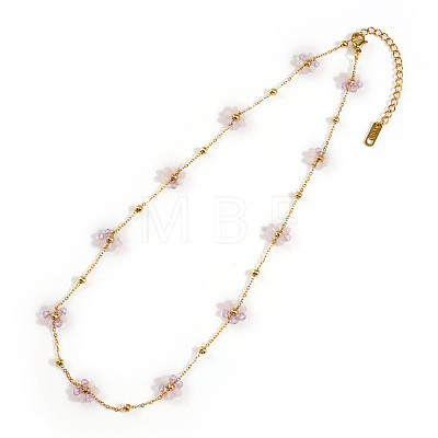 Glass Wrapped Flower Stainless Steel Handmade Link Chain Necklace Jewelry Accessory ZJ4329-3-1