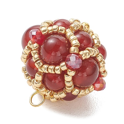 Natural Carnelian(Dyed & Heated) and Glass Seed Beaded Cluster Pendants PALLOY-MZ01334-02-1