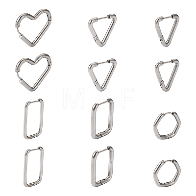 Mega Pet 12Pcs 6 Style 303 Stainless Steel Hoop Earrings for Women EJEW-MP0001-01-1