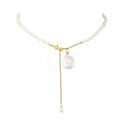 Adjustable Baroque Natural Keshi Pearl Pendant Natural Pearl Rice Beaded Lariat Necklaces for Women NJEW-JN06343-02-1