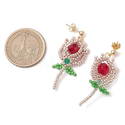 Glass Seed Beads Dangle Stud Earrings EJEW-MZ00326-01-1