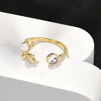 Dolphin Brass Micro Pave Cubic Zirconia Cuff Rings for Women RJEW-K240-10G-1