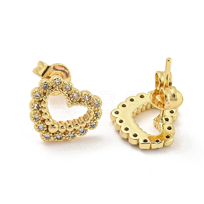 Hollow Heart Real 18K Gold Plated Brass Stud Earrings EJEW-L269-091G-1