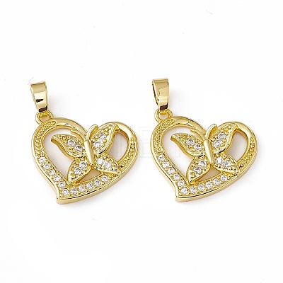 Brass Micro Pave Clear Cubic Zirconia Pendants KK-E068-VC042-1