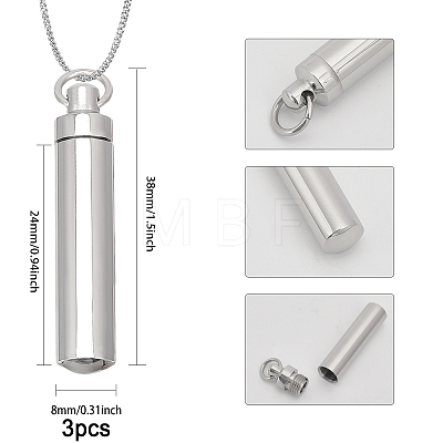 3Pcs 304 Stainless Steel Perfume Bottle Pendants STAS-CA0002-08-1