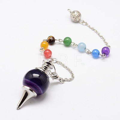 Dyed Natural Agate Beaded Pendulum Charm Bracelets BJEW-F193-M-1