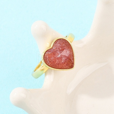 Natural Strawberry Quartz Finger Rings with Brass Findings G-H353-03G-05-1