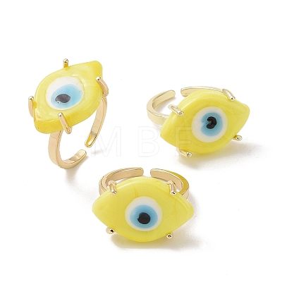 Lampwork Oval with Evil Eye Open Cuff Ring RJEW-I086-13G-06-1