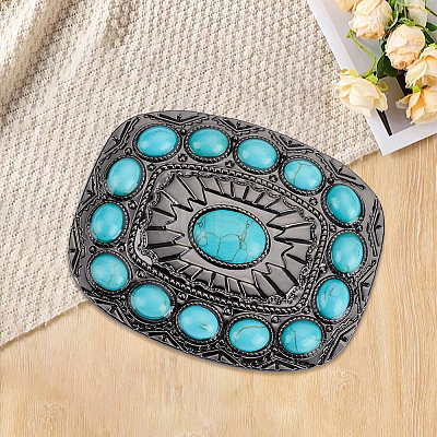 1Pc Rectangle Alloy & Synthetic Turquoise Buckles FIND-CL0002-38B-1