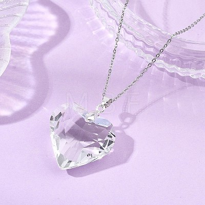Valentine's Day Faceted Clear Glass Heart Pendant 304 Stainless Steel Cable Chain Necklaces for Women NJEW-JN06074-02-1