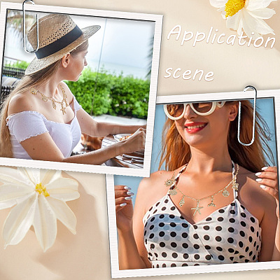 Summer Beach Theme Brass Paperclip chain Necklaces for Women NJEW-WH20004-11G-1