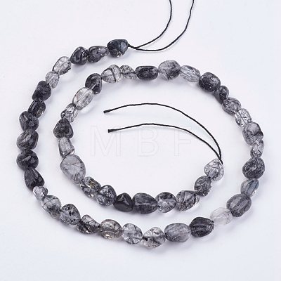 Natural Black Rutilated Quartz Beads Strands G-F439-08-1