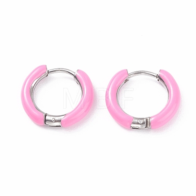 Two Tone 304 Stainless Steel Chunky Huggie Hoop Earrings with Enamel for Women EJEW-C043-11-06P-1