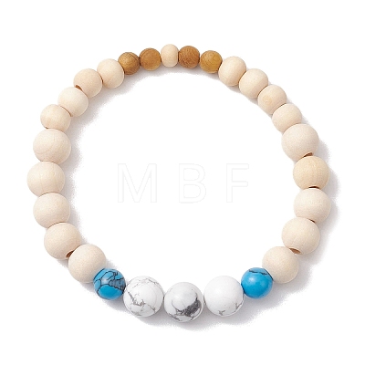 Wood Beads Stretch Couples Bracelets BJEW-JB11289-01-1