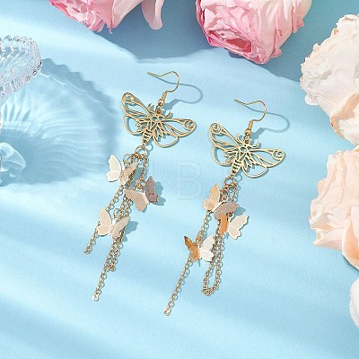 Butterfly Brass Charm Dangle Earrings for Women EJEW-TA00547-1