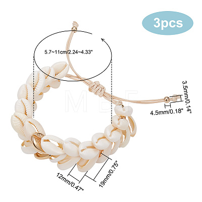   3Pcs Natural Cowrie Shell Charm Bracelets Set BJEW-PH0004-36-1