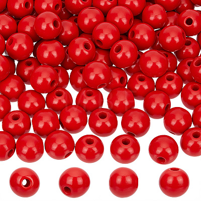 Spray Painted Round Natural Schima Wood Beads WOOD-PA0001-81C-01-1