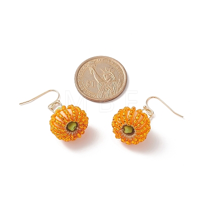 Wood & Seed Beaded Pumpkin Pendant Dangle Earring EJEW-JE05183-1