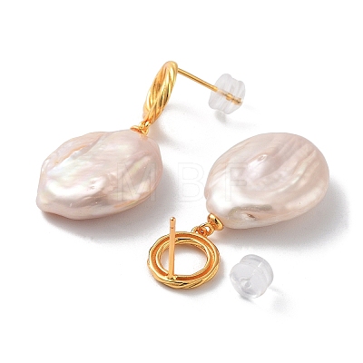 Flat Round Natural Pearl Stud Earrings for Women EJEW-E303-32G-1