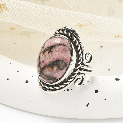 Natural Rhodonite Adjustable Rings RJEW-I108-01AS-04-1