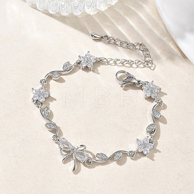Brass Micro Pave Cubic Zirconia Link Chain Bracelets for Women BJEW-C156-04E-04P-1
