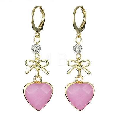 Natural Mixed Gemstone Heart & Bowknot Drop Earrings EJEW-JE05388-1