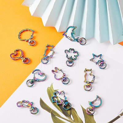 20Pcs 10 Styles Rainbow Color Vacuum Plated Alloy Keychain Clasps JX114A-1