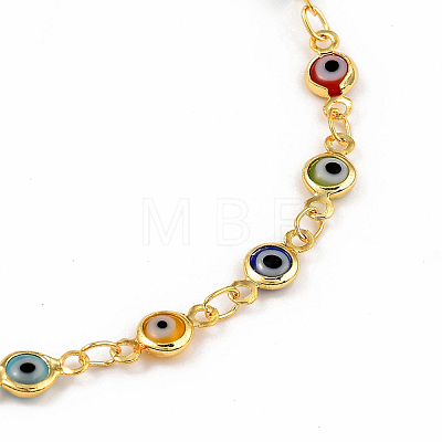 Brass Evil Eye Lampwork Link Chain Necklaces NJEW-JN02948-1