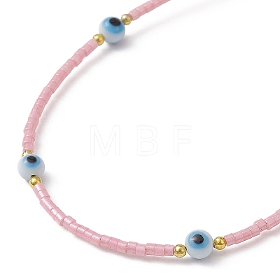 Evil Eye Lampwork & Glass Seed Beaded Bracelet with Real 18K Gold Plated 304 Stainless Steel Clasps BJEW-JB09998-02-1