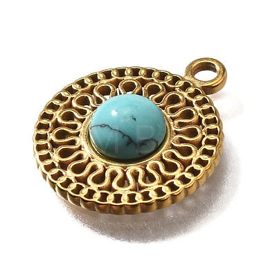 304 Stainless Steel Pave Synthetic Turquoise Pendants STAS-M057-02G-03-1